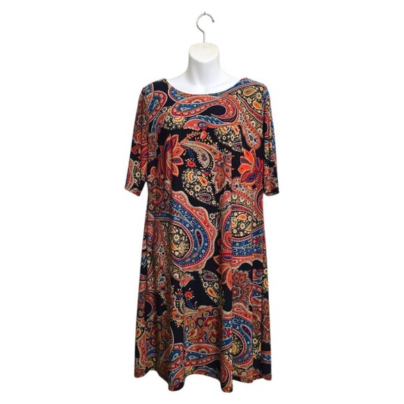 Tommy Hilfiger Paisley Half Sleeve Jersey Knit Mini Shift Dress Sz 14 - Picture 1 of 9